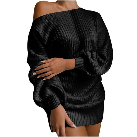 gakvbuo Off Shoulder Sweater Dress For Women Fall Fashion 2023 Oversized Knit Dress Chunky Pullover Jumper Long Sleeve Crewneck Sexy Loose Pullover Knit Sweater Tops