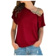 thumbnail image 1 of gakvbuo Off Shoulder Tops For Womens Summer Tops Short Sleeve Sexy Strappy Cold Shoulder Tops Irregularity Cute Tunic Blouse Basictees Tops Shirts, 1 of 4