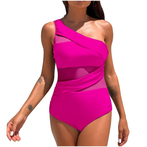 gakvbuo One Piece Monokini Swimsuit Women Bikini Bathing Swimwear Women's Color Matching One-shoulder Skirt Swimsuit