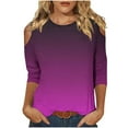 thumbnail image 1 of gakvbuo Petite Tops For Women Tops 3/4 Sleeve Pullover Shirts Cold shoulder Tunic Tops Crewneck Slim Fit Half Sleeve off shoulder Graphic Tshirts Gradient Blouse Tops, 1 of 6