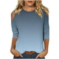 thumbnail image 1 of gakvbuo Petite Tops For Women Tops 3/4 Sleeve Pullover Shirts Cold shoulder Tunic Tops Crewneck Slim Fit Half Sleeve off shoulder Graphic Tshirts Gradient Blouse Tops, 1 of 6