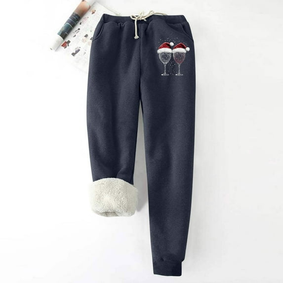gakvbuo Plus Size Christmas Leggings For Women Winter Warm Sherpa Lined Athletic Sweatpant Joggers Fleece Pants High Waist Stretchy Thick Leggings Plush Warm Thermal Pants Drawstring With Pockets