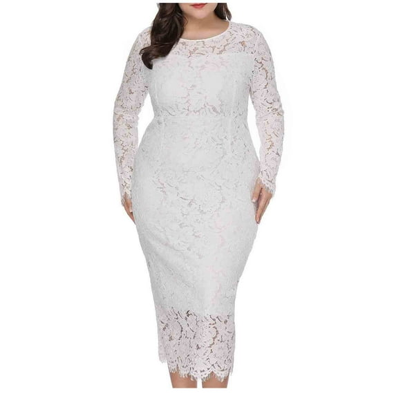 gakvbuo Plus Size Dresses For Curvy Women Wedding Guest Fall Dresses For Women 2023 Women's Hollow Out Lace Long Dress Long Sleeve Evening Dress Party Dress