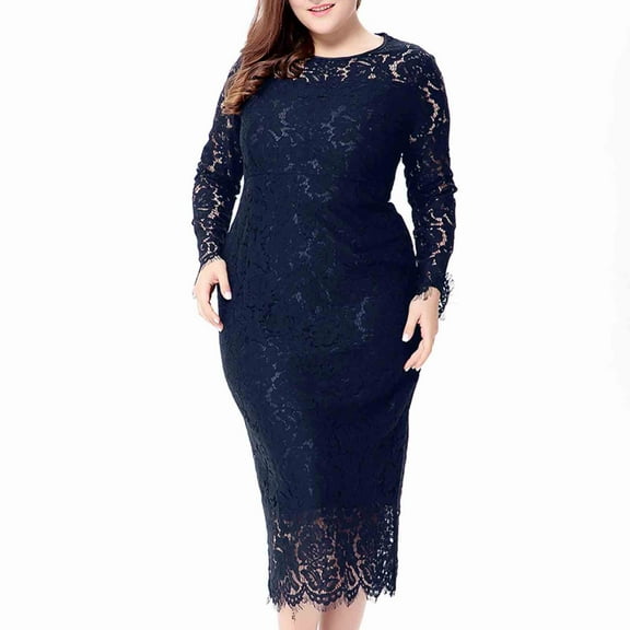 gakvbuo Plus Size Dresses For Curvy Women Wedding Guest Fall Dresses For Women 2023 Women's Hollow Out Lace Long Dress Long Sleeve Evening Dress Party Dress