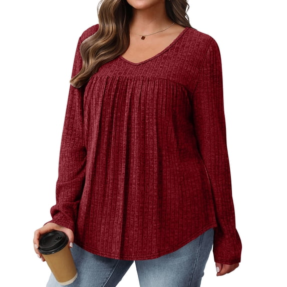 gakvbuo Plus Size Fall Sweaters for Women Long Sleeve V Neck Loose Blouse Tops Ribbed Knitted Sweaters Tunic Pullover Sweater