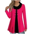 thumbnail image 1 of gakvbuo Plus Size Fall Tunic Tops with Buttons for Womens Cowl Neck Long Sleeve Top Patchwork Form Fitting Casual Shawl Neck A-Line Button Dressy Blouses Shirts Warm Splicing Pullover Sweatshirts, 1 of 6