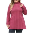 thumbnail image 1 of gakvbuo Plus Size Long Sleeve Tops For Women Turtleneck Neck Pullover Sweaters Loose Fit Dressy Fall Tunic Shirts Pit-Striped Slit Mid-Length Turtleneck Top, 1 of 1
