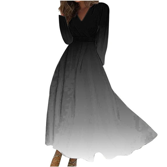 gakvbuo Plus Size Maxi Dress For Women Long Sleeve V Neck Casual Boho Floral Print Ruffle Flowy Dress Fall Dresses For Women 2023