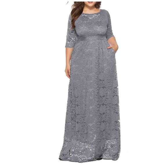 gakvbuo Plus Size Maxi Dress For Women Women's Hollow Out Lace Pocket Long Dress Evening Dress Party Dress