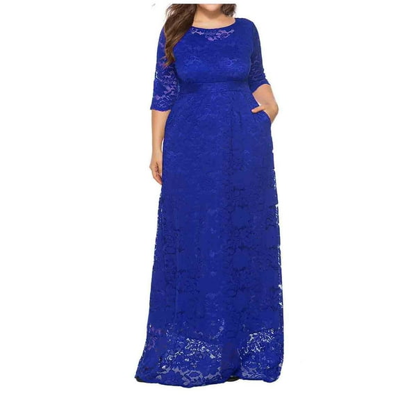gakvbuo Plus Size Maxi Dress For Women Women's Hollow Out Lace Pocket Long Dress Evening Dress Party Dress