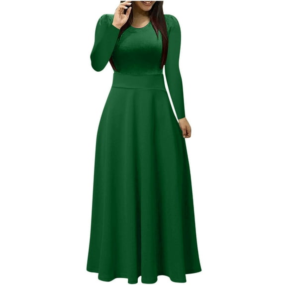 gakvbuo Plus Size Maxi Dresses For Women Long Sleeve Casual Round Neck Ankle-Length Dress Swing Long Fall Dresses For Women 2023