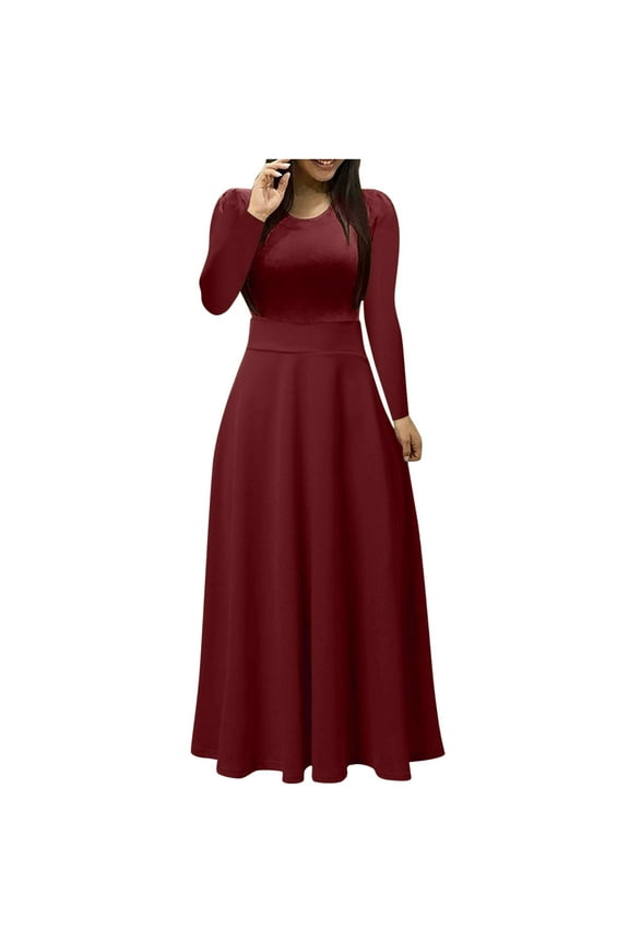 Plus Size Maxi Dresses For Women Long Sleeve Casual Round Neck Ankle-Length Dress Swing Long Fall Dresses For Women 2023
