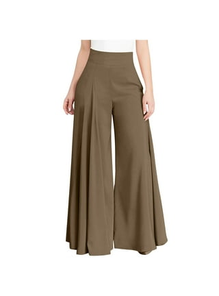 Hooever Womens Casual High Waisted Wide Leg Pants Button Up Straight Leg  Trousers (Apricot, X-Small) at  Women's Clothing store