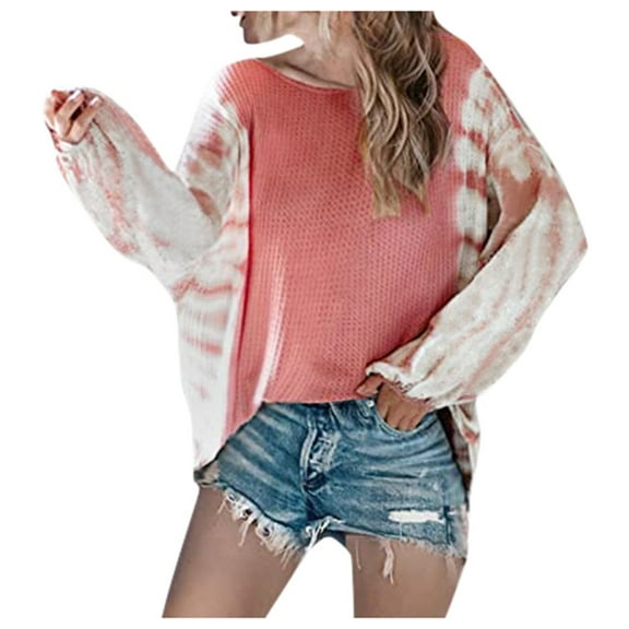gakvbuo Plus Size Pullover Sweaters For Women Long Sleeve Sweatshirts Fall Tunic Tops 2020 Women's New Tie-dye Round neck Long Sleeve Top Casual Blouse
