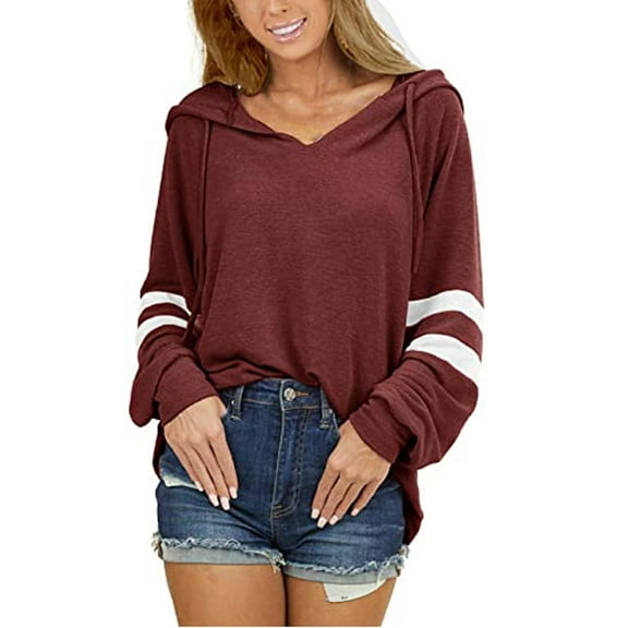 gakvbuo Plus Size Pullover Sweaters For Women Long Sleeve Sweatshirts Fall Tunic Tops Women Casual Drawstring Hooded Stitching Long-sleeved Pullover Tops