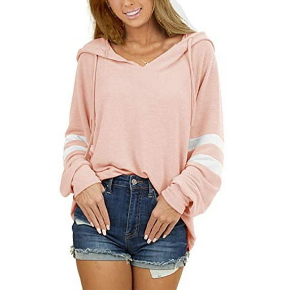 gakvbuo Plus Size Pullover Sweaters For Women Long Sleeve Sweatshirts Fall Tunic Tops Women Casual Drawstring Hooded Stitching Long-sleeved Pullover Tops