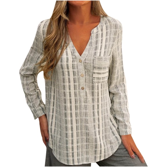 gakvbuo Plus Size Pullover Sweaters For Women Long Sleeve Sweatshirts Fall Tunic Tops Women Casual Loose Pullover Striped Pockets V-neck Long-sleeved Shirt