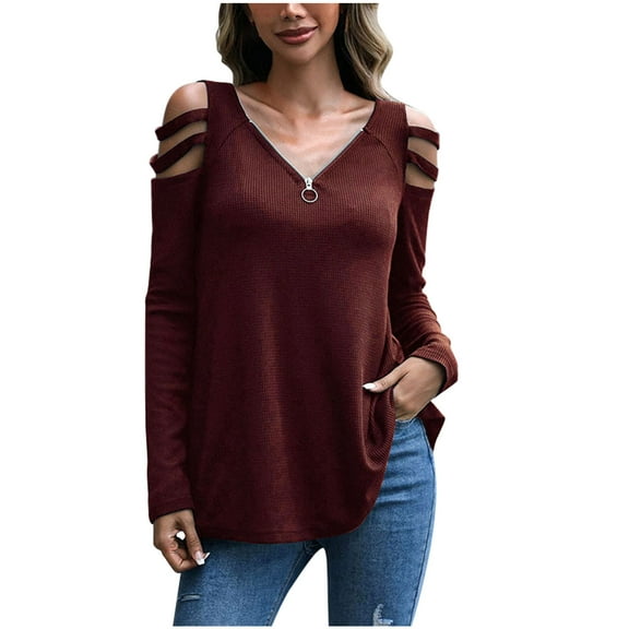 gakvbuo Plus Size Pullover Sweaters For Women Long Sleeve Sweatshirts Fall Tunic Tops Women Casual Long Sleeve Zipper Hollow Out T-Shirt Blouse Tops