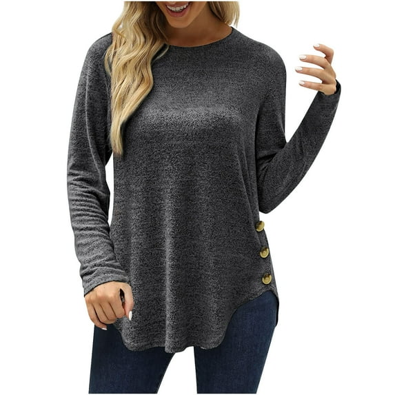 gakvbuo Plus Size Pullover Sweaters For Women Long Sleeve Sweatshirts Fall Tunic Tops Women Casual Long Sleeve Solid Shirts Lightweight Round Neck Button Down Tunic Tops