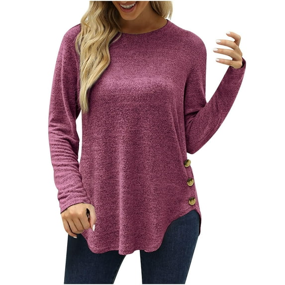 gakvbuo Plus Size Pullover Sweaters For Women Long Sleeve Sweatshirts Fall Tunic Tops Women Casual Long Sleeve Solid Shirts Lightweight Round Neck Button Down Tunic Tops
