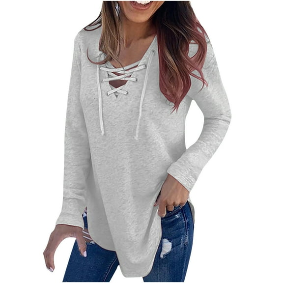 gakvbuo Plus Size Pullover Sweaters For Women Long Sleeve Sweatshirts Fall Tunic Tops Sexy Women Casual Solid Long Sleeve V-Neck T-Shirt Sweatshirt Tops