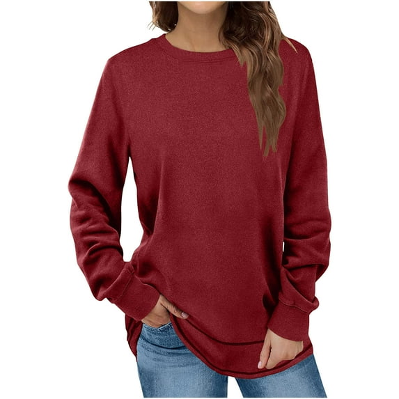 gakvbuo Plus Size Pullover Sweaters For Women Long Sleeve Sweatshirts Fall Tunic Tops Women's Autumn Winter Solid Round-Neck Pullover Long Sleeve Tops