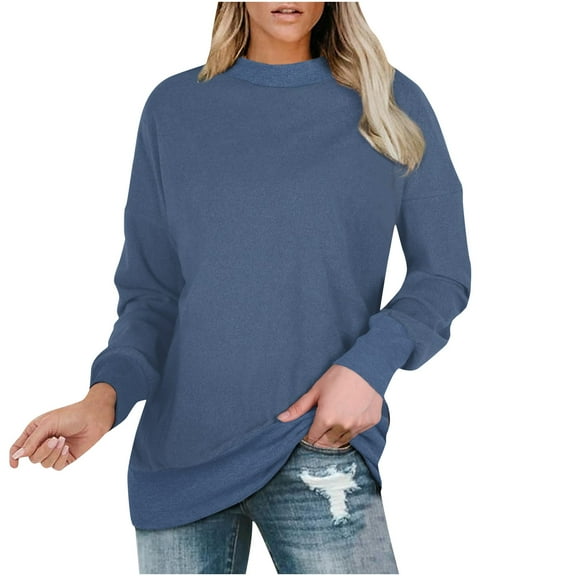 gakvbuo Plus Size Pullover Sweaters For Women Long Sleeve Sweatshirts Fall Tunic Tops Women's Autumn Winter Solid Round-Neck Pullover Long Sleeve Tops