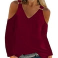 thumbnail image 1 of gakvbuo Plus Size Pullover Sweaters For Women Long Sleeve Sweatshirts Fall Tunic Tops Women Sexy T- Shirt Cold Shoulder Pullover Blouse V-Neck Long Sleeve Solid Tops, 1 of 8