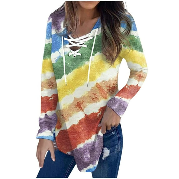 gakvbuo Plus Size Pullover Sweaters For Women Long Sleeve Sweatshirts Fall Tunic Tops Women's Printed Loose T-shirt Long Sleeves Blouse V-Neck Casual Tops