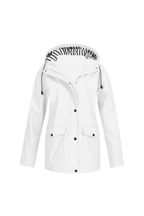 Plus Size Rain Jacket for women Spring Winter Warm Coat Casaul Drawstring Outdoor Hooded Raincoat Windproof Tops Zipper Hooded Jackets Rain Coat With Pocket,Size S-5XL