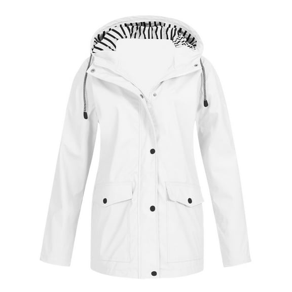 gakvbuo Plus Size Rain Jacket for women Spring Winter Warm Coat Casaul Drawstring Outdoor Hooded Raincoat Windproof Tops Zipper Hooded Jackets Rain Coat With Pocket,Size S-5XL