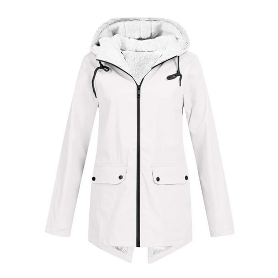 gakvbuo Plus Size Rain Jacket for women Spring Winter Warm Coat Casaul Drawstring Outdoor Hooded Raincoat Windproof Tops Zipper Hooded Jackets Rain Coat With Pocket,Size S-5XL