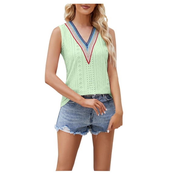 gakvbuo Plus Size Summer Tank Tops For Women 2023 Trendy Fashion Women's Summer V-Neck Lace Patchwork Sleeveless Sexy Top Blouse