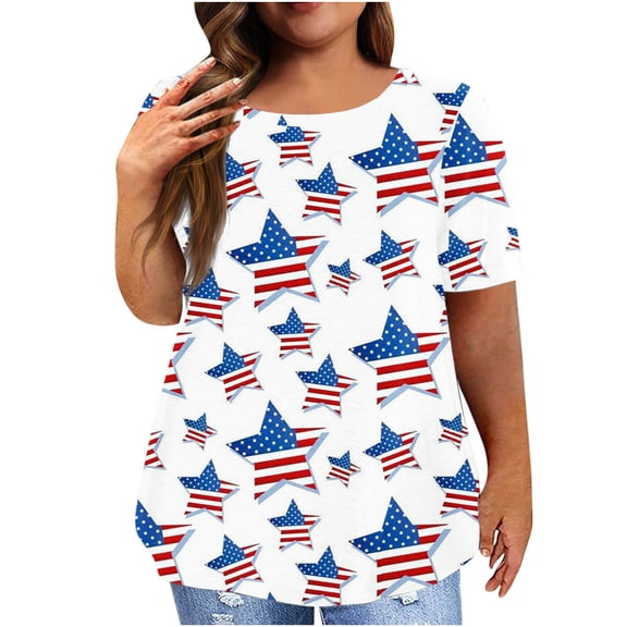 gakvbuo Plus Size Summer Tops For Women 2023 Trendy Plus Size Tops For Women Independence Day Sexy V-Neck Blouse Lace Casual Loose Summer Short Sleeve Blouse