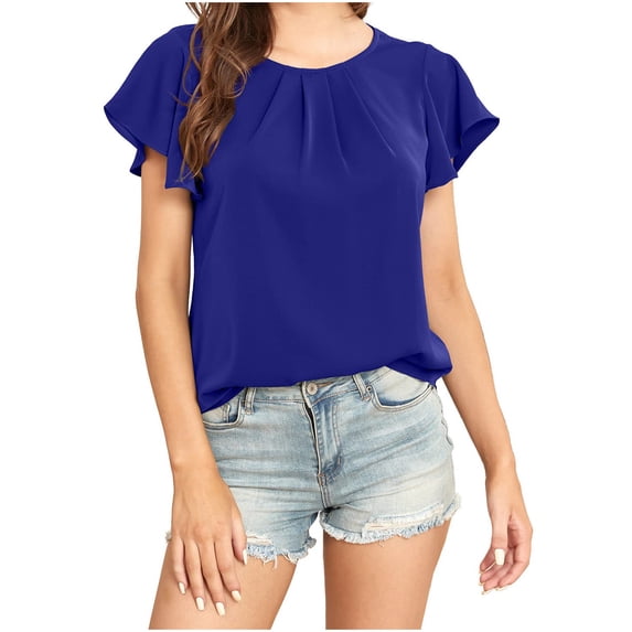 gakvbuo Plus Size Summer Tops For Women 2023 Trendy Women Casual T-shirt Solid Round Neck Short Sleeve Pullover Blouse Tops