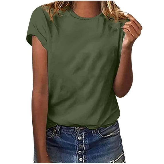 gakvbuo Plus Size Summer Tops For Women 2023 Trendy Women Summer Crewneck Solid Color T-shirts Fashion Comfortable Female Blouses Tops