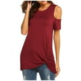 thumbnail image 1 of gakvbuo Plus Size Summer Tops For Women 2023 Trendy Women's Casual Loose Solid Color Crewneck Short Sleeve T-Shirt Off Shoulder Tops, 1 of 5