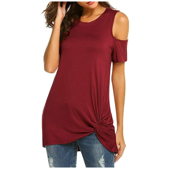 gakvbuo Plus Size Summer Tops For Women 2023 Trendy Women's Casual Loose Solid Color Crewneck Short Sleeve T-Shirt Off Shoulder Tops