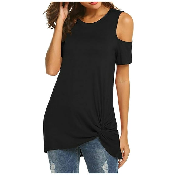 gakvbuo Plus Size Summer Tops For Women 2023 Trendy Women's Casual Loose Solid Color Crewneck Short Sleeve T-Shirt Off Shoulder Tops