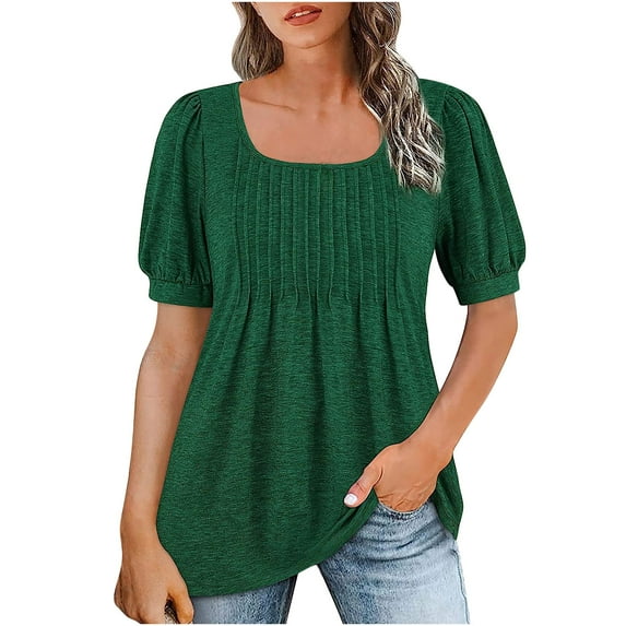 gakvbuo Plus Size Summer Tops For Women 2023 Trendy Women's Fashion Casual Solid Color Pleated Comfortable Short Sleeve Sweatshirt Tops Blouse