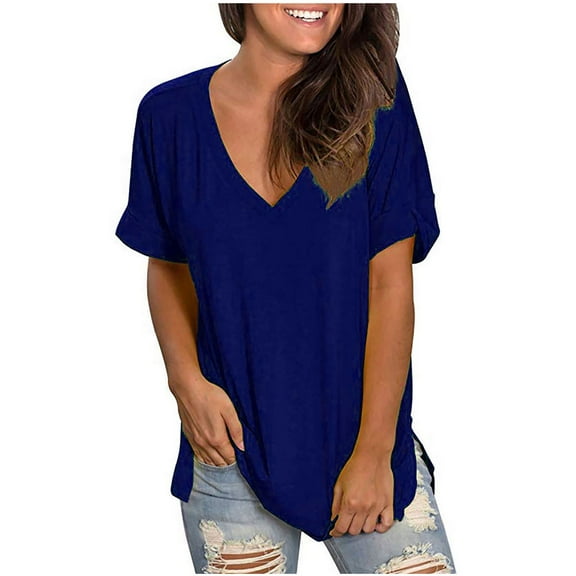gakvbuo Plus Size Summer Tops For Women 2023 Trendy Women's Fashion Summer Large Size V Neck Leisure Short Sleeve Solid Tops