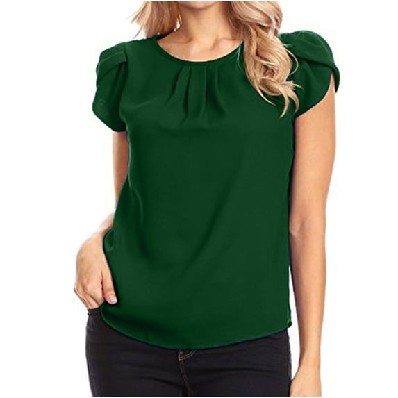 gakvbuo Plus Size Summer Tops For Women Tops Dressy Casual Tunic Tops To Wear With Leggings Chiffon Solid Color Short Sleeve Round Neck Casual Shirt Short Sleeve Blouse