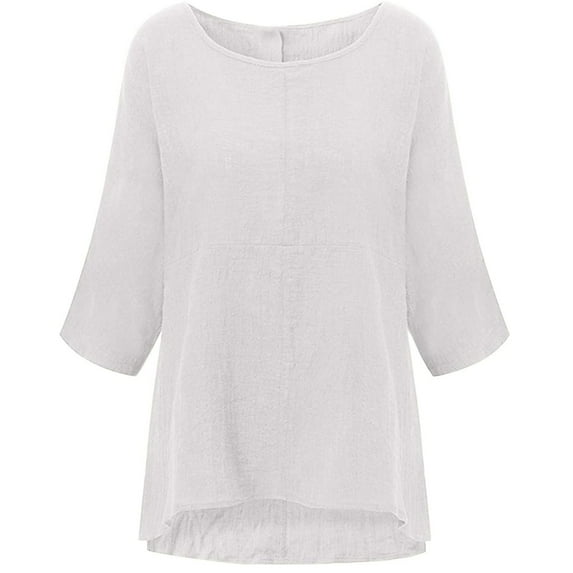 gakvbuo Plus Size Summer Tops For Women Tops Dressy Casual Tunic Tops To Wear With Leggings WomenSolid Three Quarter Sleeve Cotton Tops Blouse T-shirt