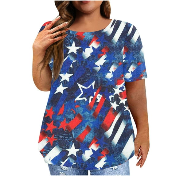 gakvbuo Plus Size Summer Tops For Women 2023 Trendy Plus Size Tops For Women Independence Day Sexy V-Neck Blouse Lace Casual Loose Summer Short Sleeve Blouse