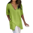 thumbnail image 1 of gakvbuo Plus Size Summer Tops For Women Tops Dressy Casual Tunic Tops To Wear With Leggings Women Casual Solid Irregular V-Neck Short Sleeve Pockets Top Blouse, 1 of 6