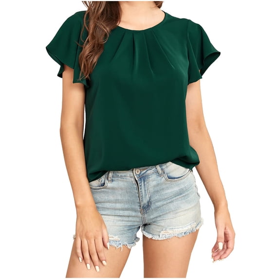 gakvbuo Plus Size Summer Tops For Women Tops Dressy Casual Tunic Tops To Wear With Leggings Women Casual T-shirt Solid Round Neck Short Sleeve Pullover Blouse Tops
