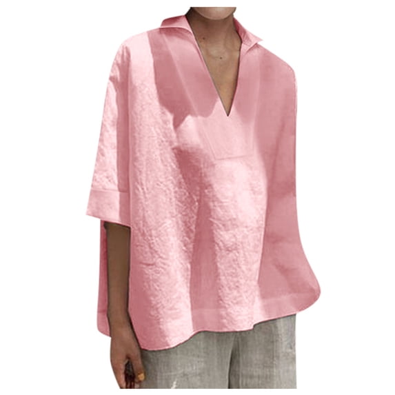 gakvbuo Plus Size Summer Tops For Women Tops Dressy Casual Tunic Tops To Wear With Leggings Women Short Sleeve V Neck Casual Loose Tops Ladies Cotton Shirts Blouse