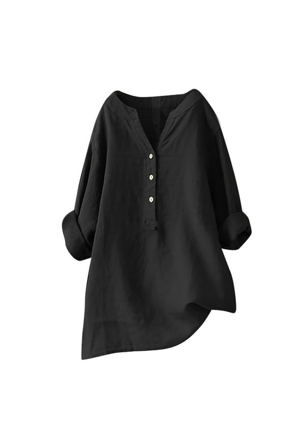 Plus Size Summer Tops For Women Tops Dressy Casual Tunic Tops To Wear With Leggings Women's V-Neck 3/4 Roll Sleeve Loose Button Tunic Shirts Summer Shirts Blouse