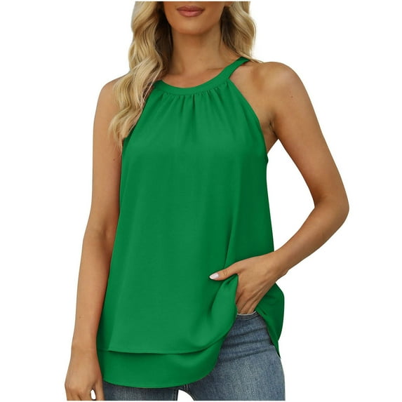 gakvbuo Plus Size Summer Tops For Women Tops Dressy Casual Tunic Tops To Wear With Leggings Womens Blouse Halter Tank Tops Summer High Neck Sleeveless Chiffon Tops