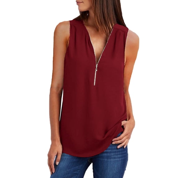 gakvbuo Plus Size Summer Tops For Women Tops Dressy Casual Women's Summer Shirts Zip Casual Tunic V-Neck Rollable Blouse Tops T-ShirtWorkout Tops For Women